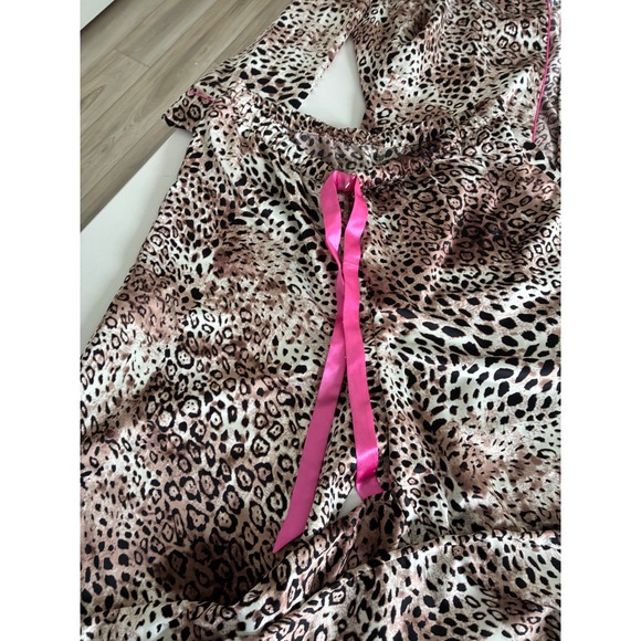 Linea Donatella Leopard Print Pajama Set Top Pants Pink Trim Women's M - Picture 4 of 7
